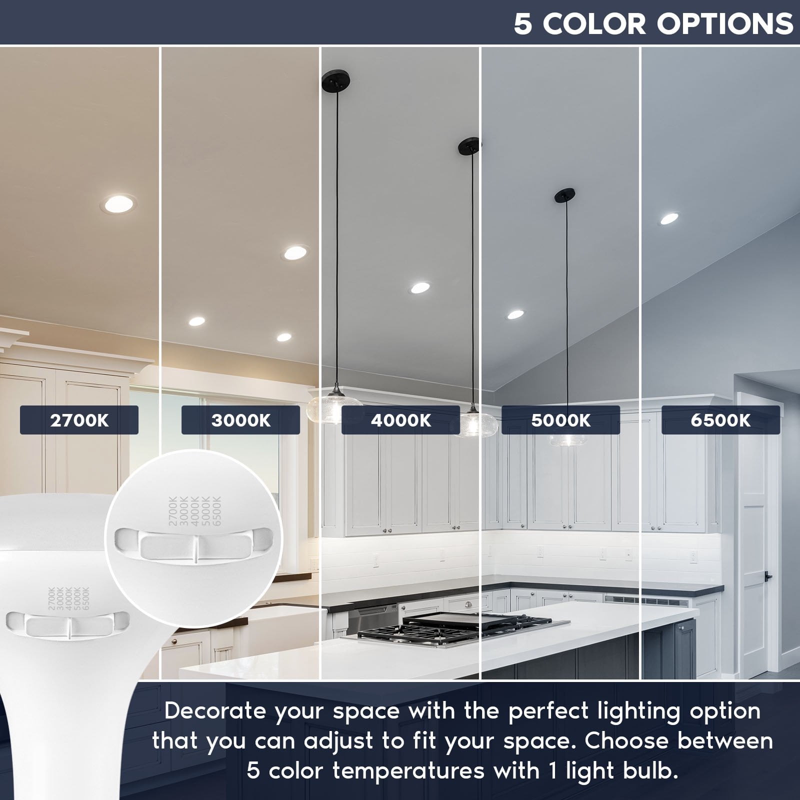 Luxrite BR30 LED Light Bulb 10W=85W 5CCT Dimmable 850 Lumens LED Flood Light Bulb UL Listed E26 Medium Base 6-Pack
