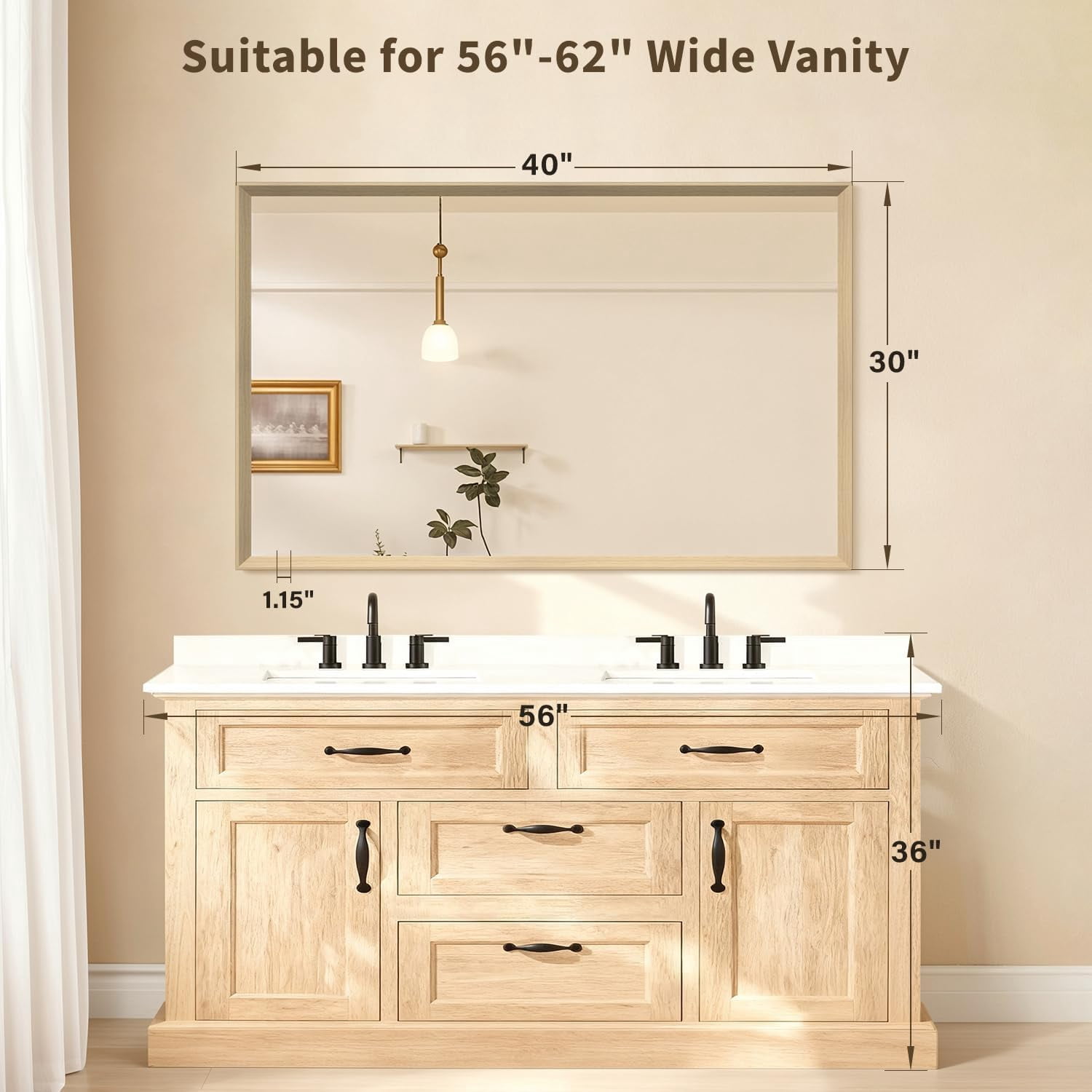 Ultrue UTBM0RT01OW12176 Oak Wood Effect 30x48 Framed Wall Mirror