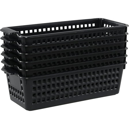 6-Pack Slim Plastic Storage Trays Baskets, Black Small Storage Basket Tray