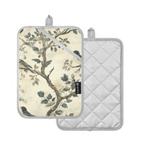 Yayeee Pot Holders Kitchen Heat Resistant with Pocket 7"x9.8" Cotton Oven Cooking Hot Pads, Beige Birds