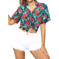 thumbnail image 2 of LA LEELA Hawaiian Shirts Womens Casual Summer Beach Party Blouses Shirt Open Front Blouse Short Sleeve Tropical Vacation Dress Shirts Dresses for Women S Floral, Blue, 2 of 5