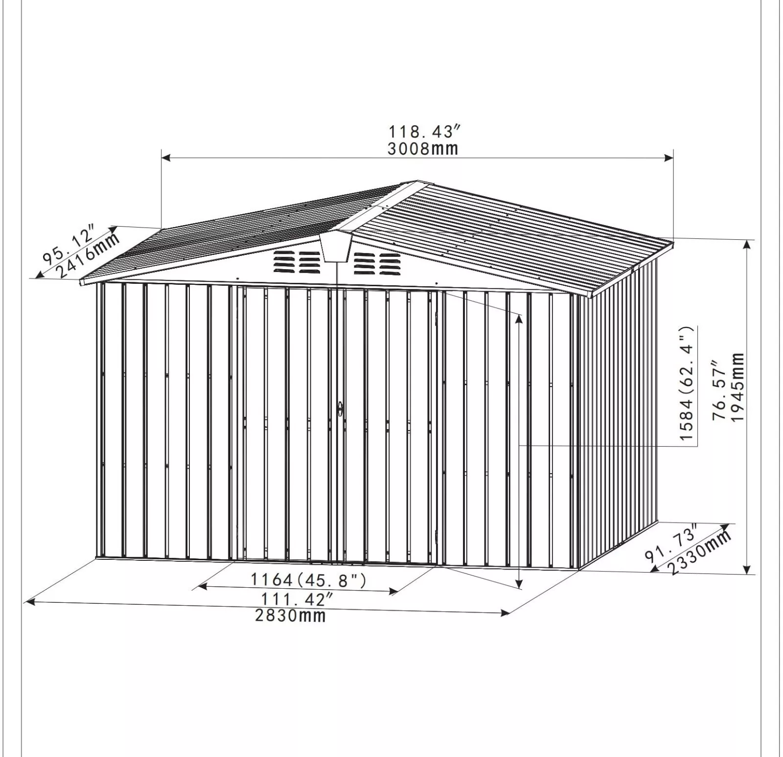 Domi Outdoor 10x 8FT Storage Shed with Lockable Door , Metal Garden Shed for Backyard, Patio, Lawn for Bike, Trash Can, Tools, Lawn Mowers, Pool Toys(Gray)