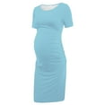 thumbnail image 7 of Pitauce Maternity Short Sleeve Bodycon Dress Pregnancy Crew Neck Side Ruched Dress Summer Casual Dresses for Daily Baby Shower, 7 of 7