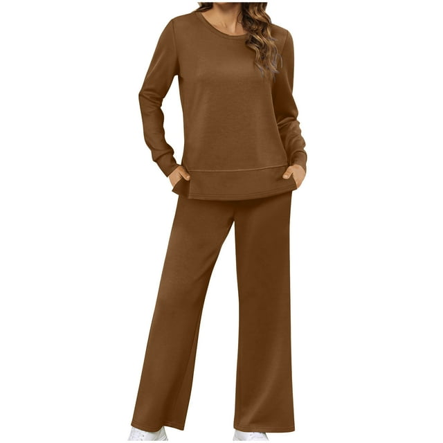 Timdgard 2 Piece Sets for Women Long Sleeve Crewneck Straight Leg Pants Sweatsuits Loose Athletic Fall Outfits