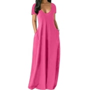 Nightgown for Womens Sleepwear Pockets Loose Long Dress Comfy Loungewear Nightshirts Pajama Dress Red 5XL