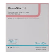 DermaFilm Thin Hydrocolloid Dressing 4 x 4 Square Thin with Border Film Backing 00259E 10 per Box