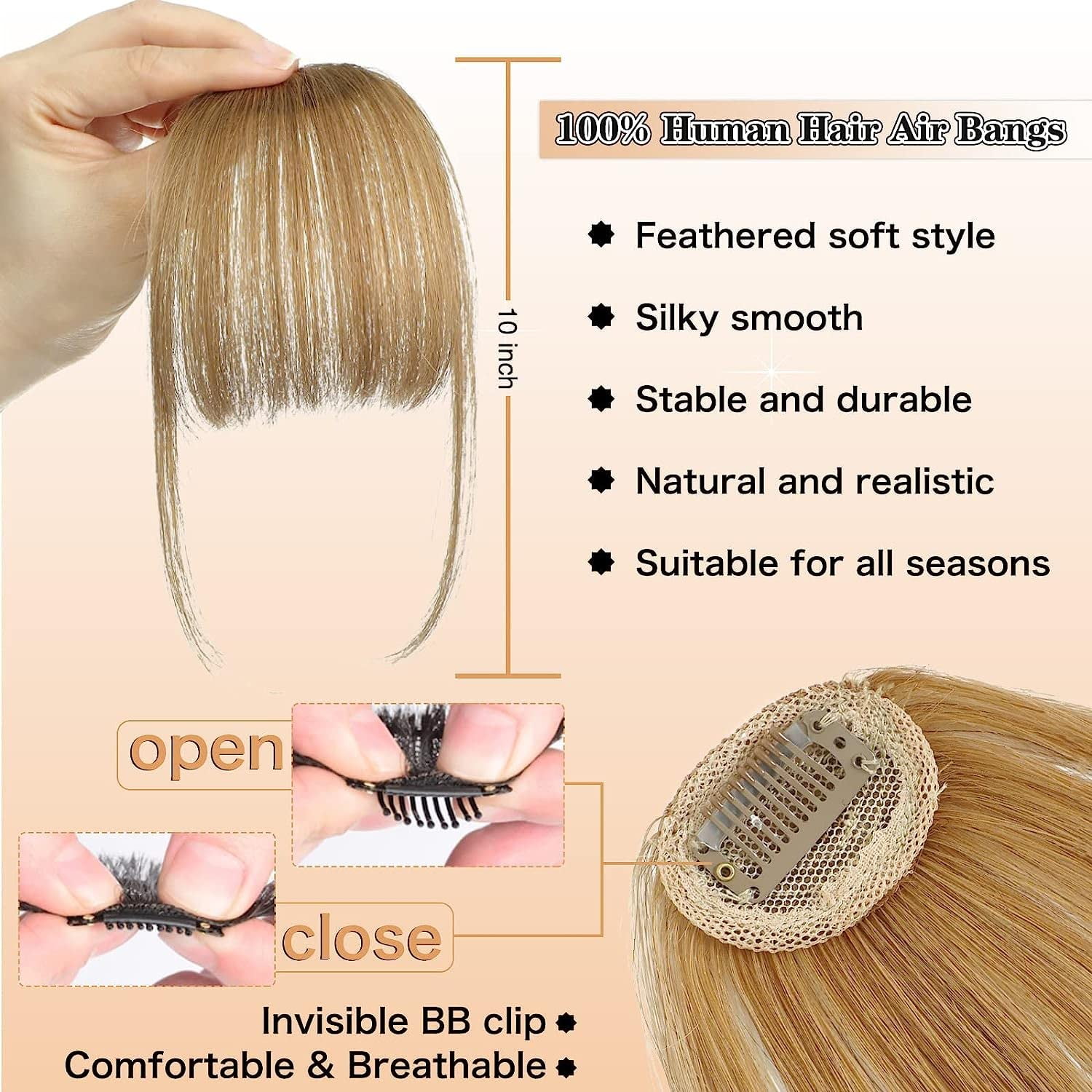 Ustar Bangs Hair Clip in Bangs 100% Real Human Hair Extensions Wispy Bangs Clip on Air Bangs for Women Hairpieces Curved Bangs (Wispy Bangs, Blonde)