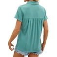 thumbnail image 2 of Hanerdun Women Polo Shirts Pleated Tunic Top Female Solid Casual Blouse Tee Green M, 2 of 5