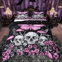 Homewish Gothic Skull Skeleton Full Size Comforter Sets,Happy Valentine'S Day Bedding Comforter Set,Pink Moth Flower Bedding Sets For Teens,Super Cozy Room Decor Reversible,3-Piece