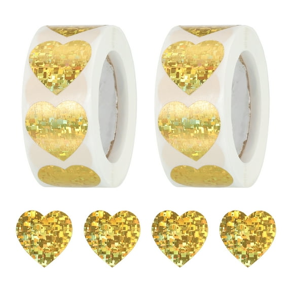 Uxcell Heart Shaped Sticker 1 Inch Self Adhesive Love Sticker Label for Valentine Day, Glitter Golden 1000 Pcs