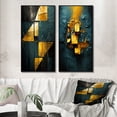 thumbnail image 1 of Designart "Interlude in Yellow Abstract Expressionism in Teal" Abstract Painting Framed Wall Art Set Of 2 - Modern Gold Gallery Wall Frame Set For Home Decor, 1 of 6