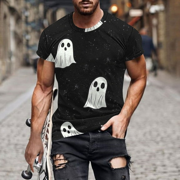 JXMVOJ Men's Halloween Printed Round Neck Short Sleeved Blouses/T-shirt Fashion Casual, Good Materials Stylish Attractive Handsome, Matches Jeans, Summer, Outdoor Casual Daily Wear