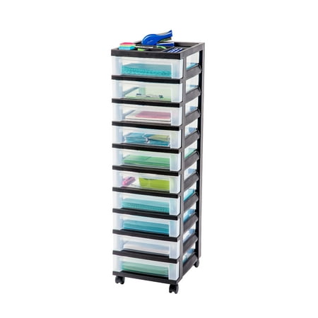 IRIS 10-Drawer Rolling Storage Cart with Organizer Top,