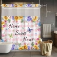 thumbnail image 5 of Spring Flower No Hooks Shower Curtain with Snap-in Liner Home Sweet Home Sunflower Tulip Daisy Butterfly Pink Plaid Shower Curtains for Bathroom, Waterproof, Easy Install, Washable 72"x72", 5 of 9