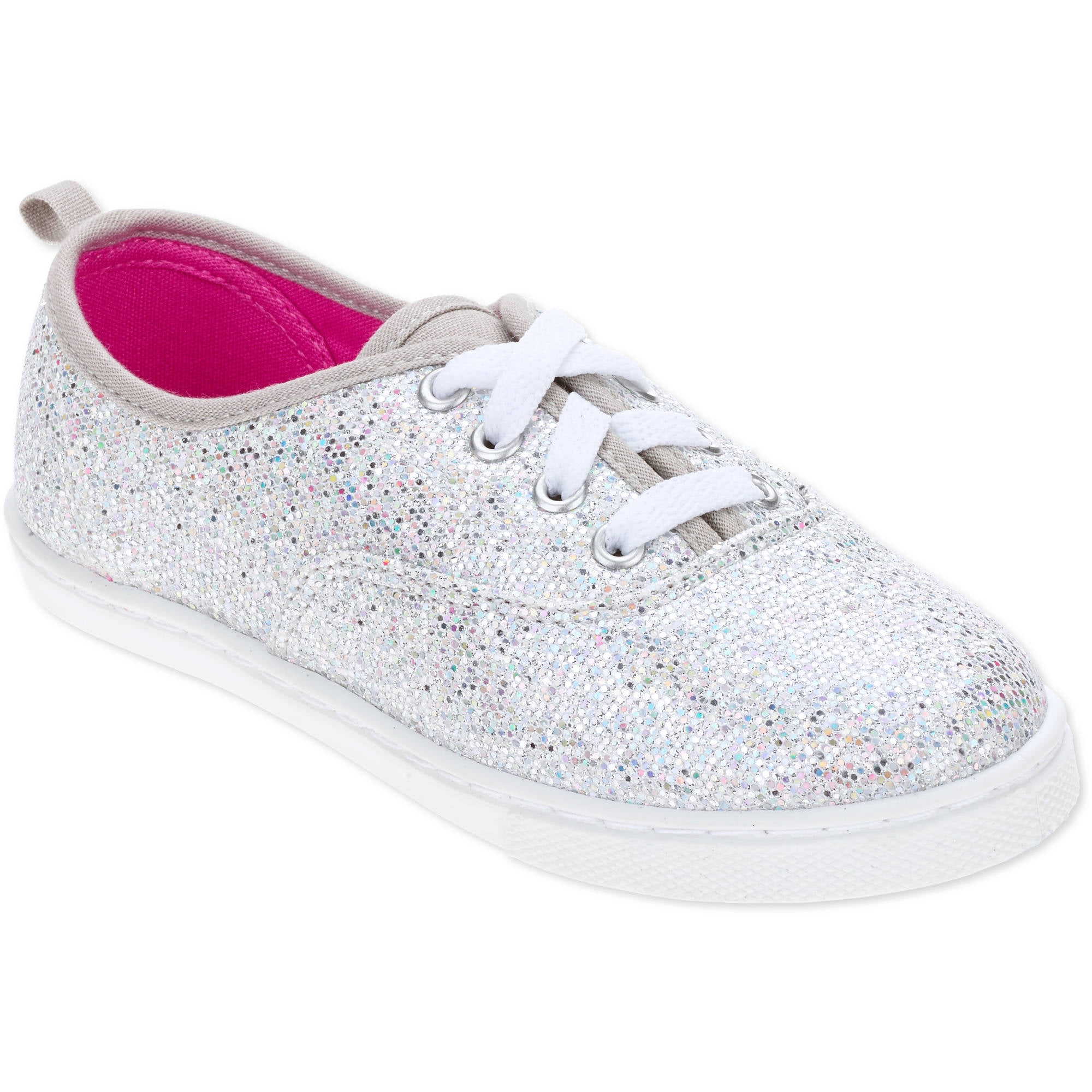 Faded Glory Girls Glitter Lace-up Canvas Casual Shoe Size 3 Hot Pink Sparkly 