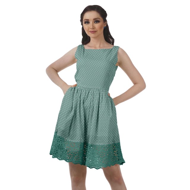 Moomaya Robe Courte de Cocktail en Dentelle, Coton Imprimé, Robe Pouf Décontractée avec Poches