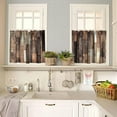 thumbnail image 2 of Rustic Wooden Barn Door Valance Curtain Wood Plank Brown Barnwood Western Country Style Lodge Farmhouse Rod Pocket Valance Short Curtains for Kitchen Living Room 54x18 Inch + 27x36 Inch X 2, 2 of 5