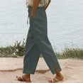 thumbnail image 2 of Posijego Womens Linen Pants Lightweight Casual Wide Leg Elastic Waist Lounge Pants for Women with Pockets, 2 of 6