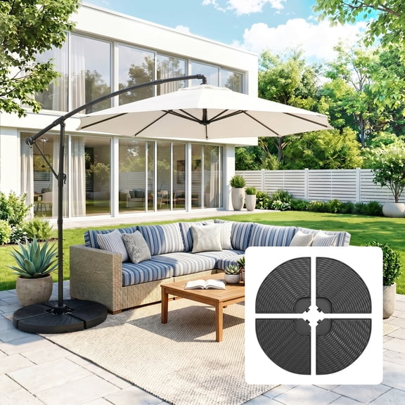 Outsunny 4-Piece 150lb Cantilever Patio Umbrella Base Weights for Offset Hanging Umbrella, Fasteners, Wicker-like HDPE Water or Sand Weights, Black