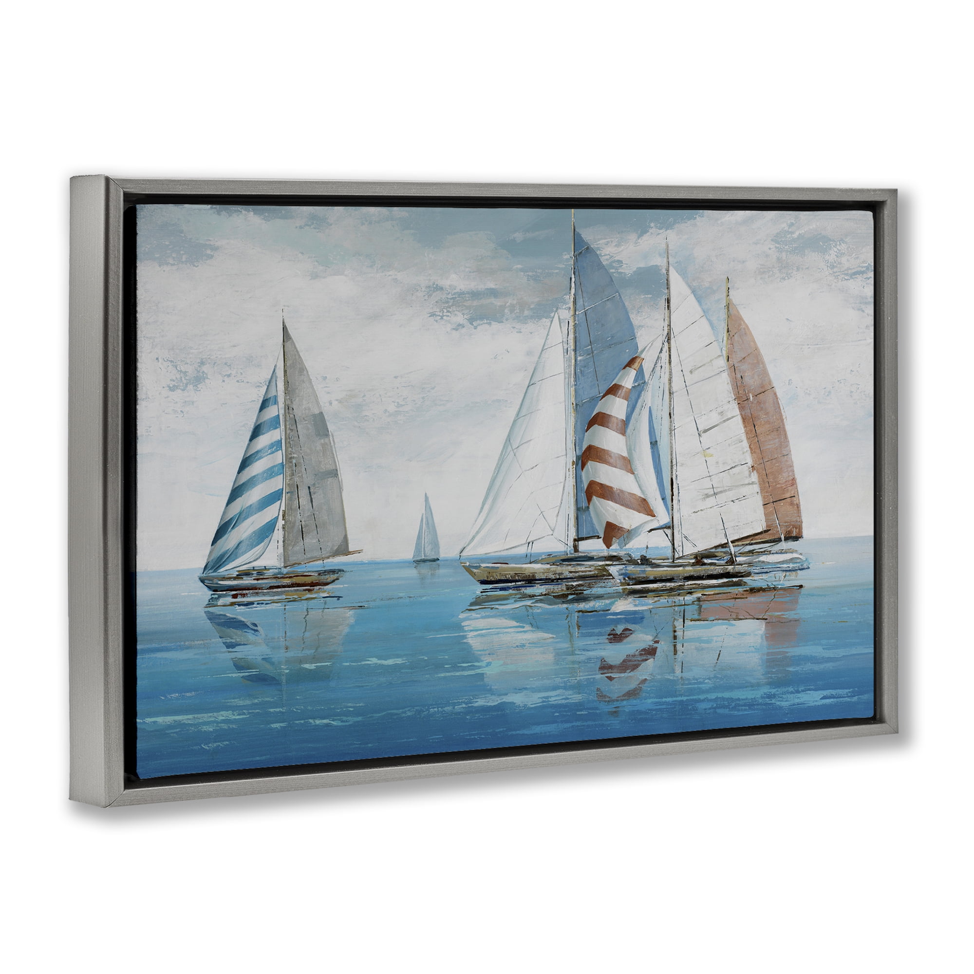 Stupell Industries Maritime Ocean Yachts Nautical & Beach Painting Gray Floater Framed Canvas Art Print Wall Art, 31 x 21