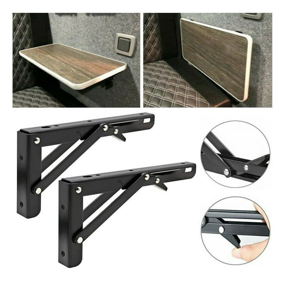 2PCS Black Finish Camper Van Folding-Bracket Table Shelf Interior Accessories for Motorhome Caravan RV Camper Trailer Food Truck ,Easy Installation