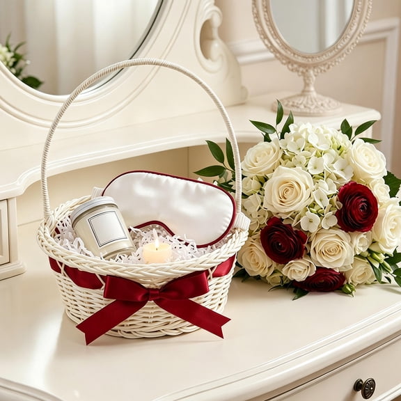 Phenofice Bridal Flower Basket Handwoven Imitation Rattan for Ceremony and Home Decor