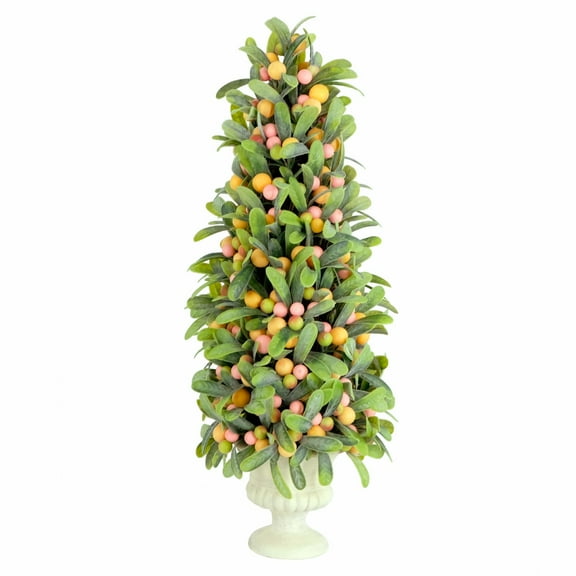 Puleo International 20 in. Artificial Mini Spring Mistletoe Tree with Berries in Potted Pulp, Multicolor