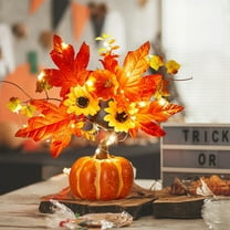 Honeeladyy 1 Pcs Halloween Decoration Creative Faux Pumpkin Tree with Maple Leaves & Flowers Tabletop Ornament - Fall Harvest Table Centerpiece for Thanksgiving Halloween Office Home Dorm Decor