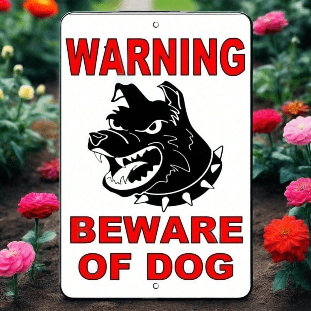 Dog Warning Sign Heavy Duty Metal Yard Security Halloween Decor