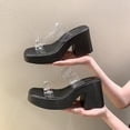 thumbnail image 1 of Summer  New   Sandals Transparent Shoes with Rhinestone Letter Thick High Heel Slippers for Women, 1 of 6