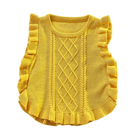 

LBECLEY Christmas Sweater for Boys Size 8 Baby Knitted Vest Tops Coat Cotton Sleeveless Toddler Kids Boy Girl Sweater Clothes Ruffle Crewneck Pullover Outfits Boy Winter Yellow 130