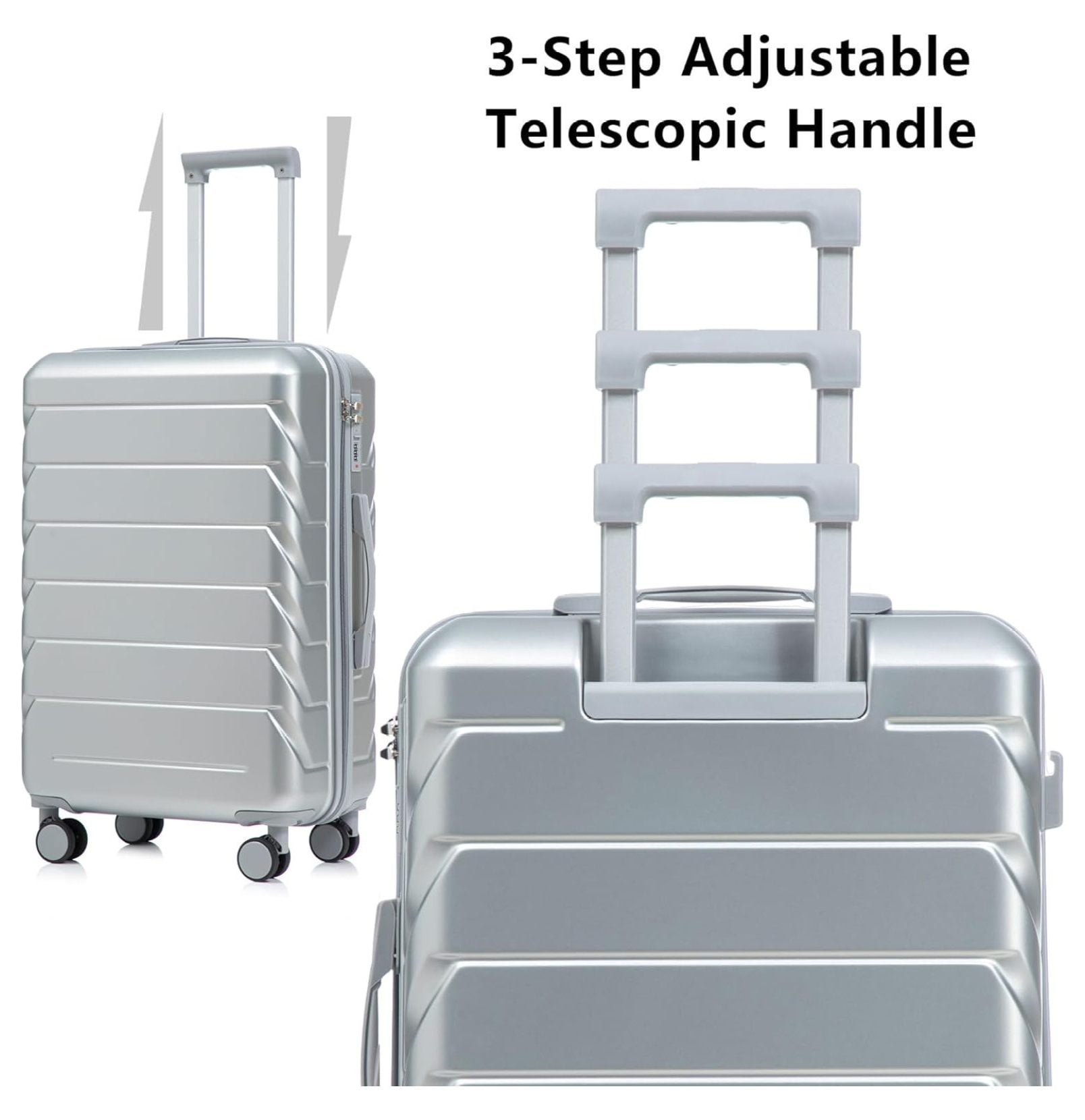 Hardshell Luggage, Lightweight Suitcase with Spinner Wheels, Silver