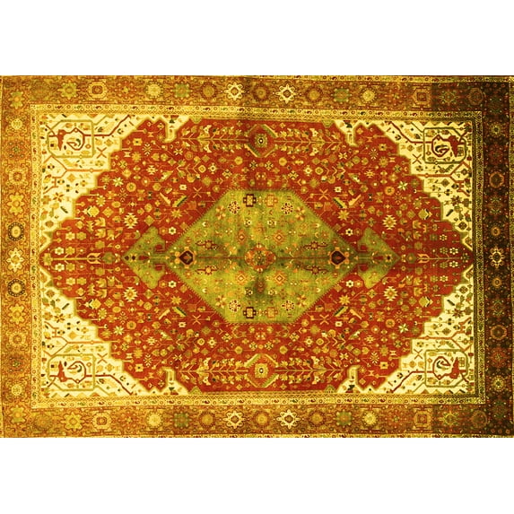 Ahgly Company Machine Washable Indoor Rectangle Medallion Yellow Traditional Area Rugs, 2' x 5'