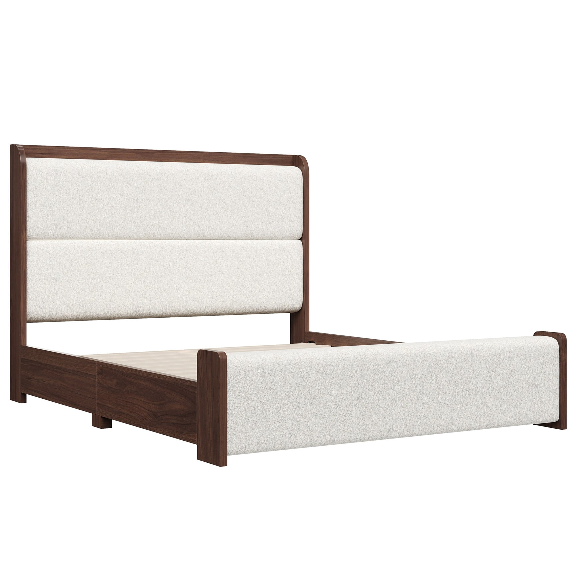 Christopher Knight Home Queen Wood Platform Bed with Boucle Upholstered Headboard and Footboard, Brown