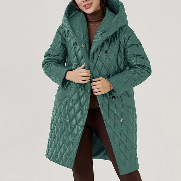 LEBONYARD Warm Winter Coats for Womens,Jackets for Women Winter,Women's New Black Versatile Cotton Dress Slim Medium Long Over Knee Coat Green M