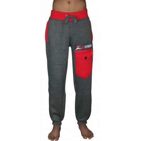 Men's Active Fleece Joggers Sweatpants Gym Tracksuit Pants Running Red Pocket Charcoal