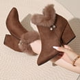 thumbnail image 5 of RUIYANQI Women's Faux Fur Trim Ankle Boots Block Heel Side Zipper Rhinestone Decorated Booties Winter Fashion Footwear Dressy Party Shoes Brown Women Sandal, 5 of 7