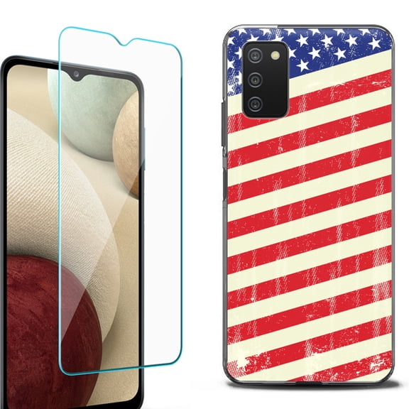 Slim-Fit Protective Fashion Phone Case (Black) for Samsung Galaxy A03s, with Tempered Glass Screen Protector, by OneToughShield ® - Flag / USA