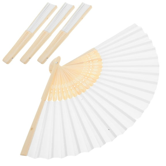 BESTONZON 4pcs Folding Fan White Bamboo Performance Prop For Birthday Celebrations
