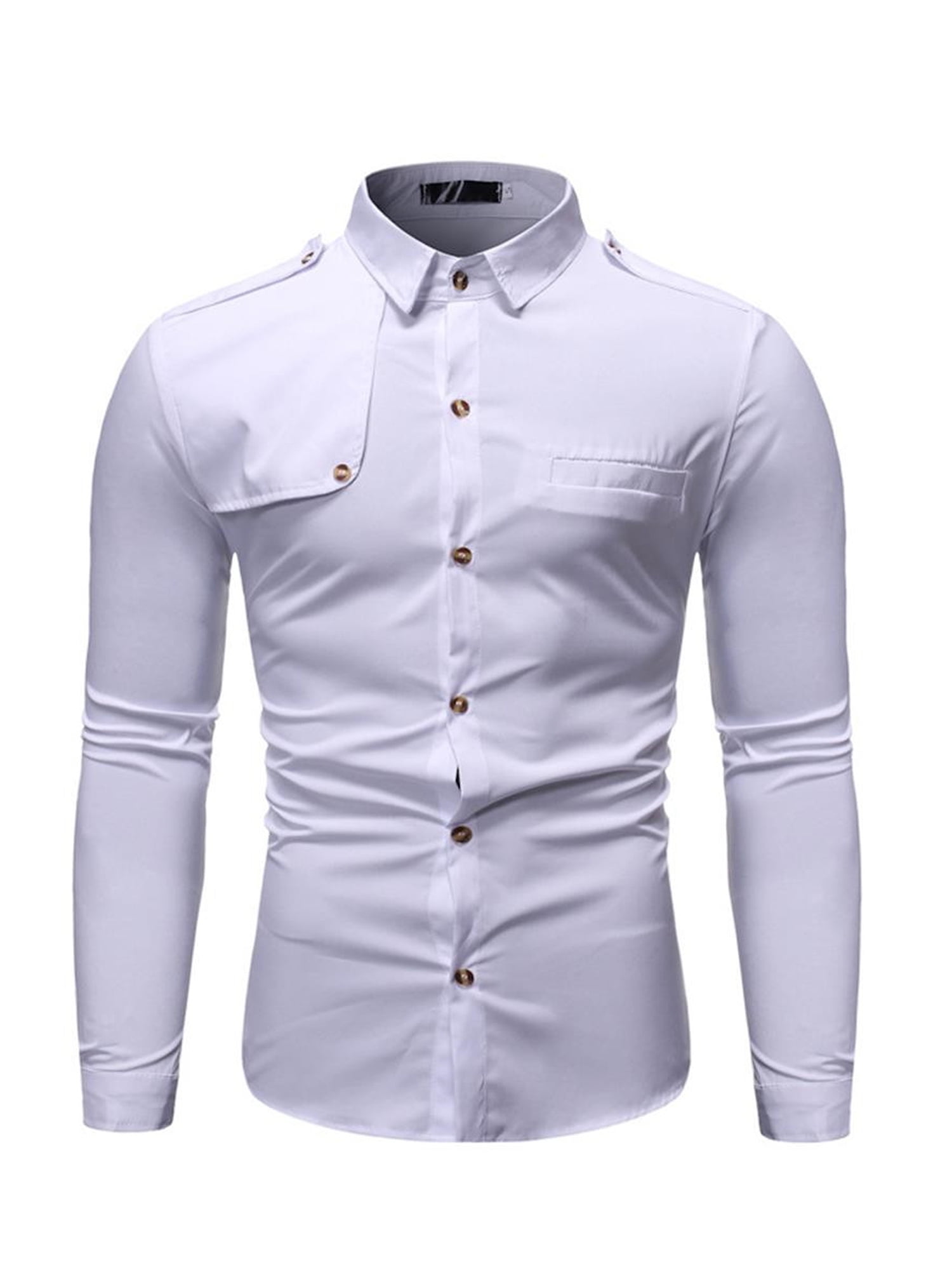 Esast Men Fashional Long-Sleeved Business Slim Fitted Premium Solid Color Lapel Classic Shirt