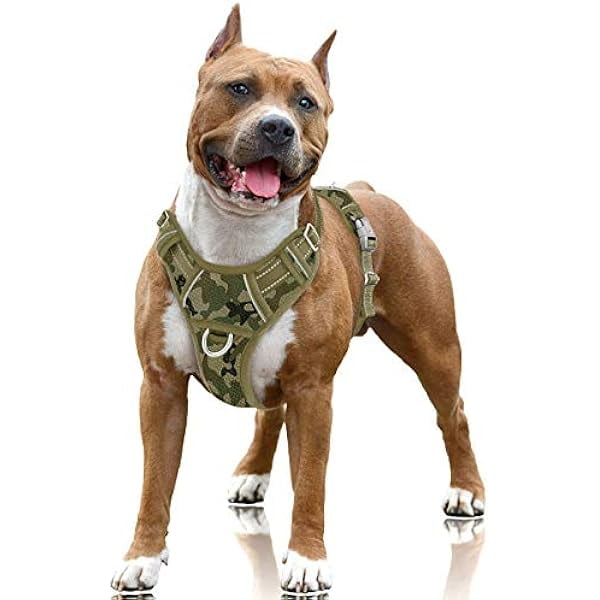 wonima02 No Pull Dog Harness Large Reflective Dog Harness with Front Clip and Easy Control Handle for Walking Training Running with ID tag Pocket(Camo,L)