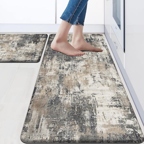 Modern Abstract Kitchen Rugs 2 Pieces Blue Grey Kitchen Mat Cushioned Anti Fatigue Mats for Kitchen Floor Non Slip Waterproof Kitchen Floor Mat Memory Foam Mat for Kitchen,Front of Sink,Laundry