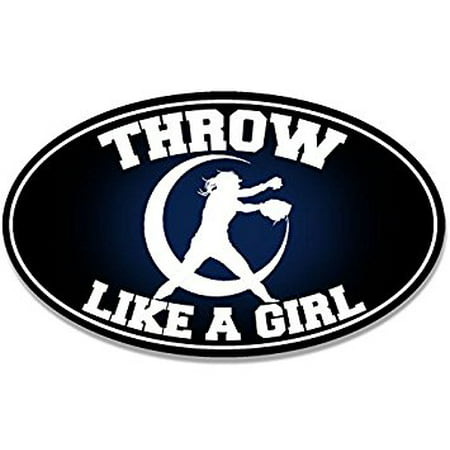 Oval RIGHT HANDED Throw Like a Girl Sticker Decal (softball baseball female player) Size: 3 x 5