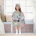 thumbnail image 7 of FORMRS Wearable Blanket Hoodie with Sleeves for Kids Cozy Flannel Sweatshirt, Green Floral Cranes Pattern, 7 of 7