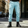 thumbnail image 5 of TKKCS Mens Cargo Jogger Pants Regular Fit Elastic Wasit Ankle Cuffs Casual Outdoor Utility Pants with Multi Pockets Light Blue L, 5 of 8