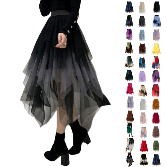 Junboys Women's Flowy Midi Skirt - Irregular Mesh Tulle Skirts for Women, High Waist Versatile Summer Skirt for Party & Date Night,Army Green S