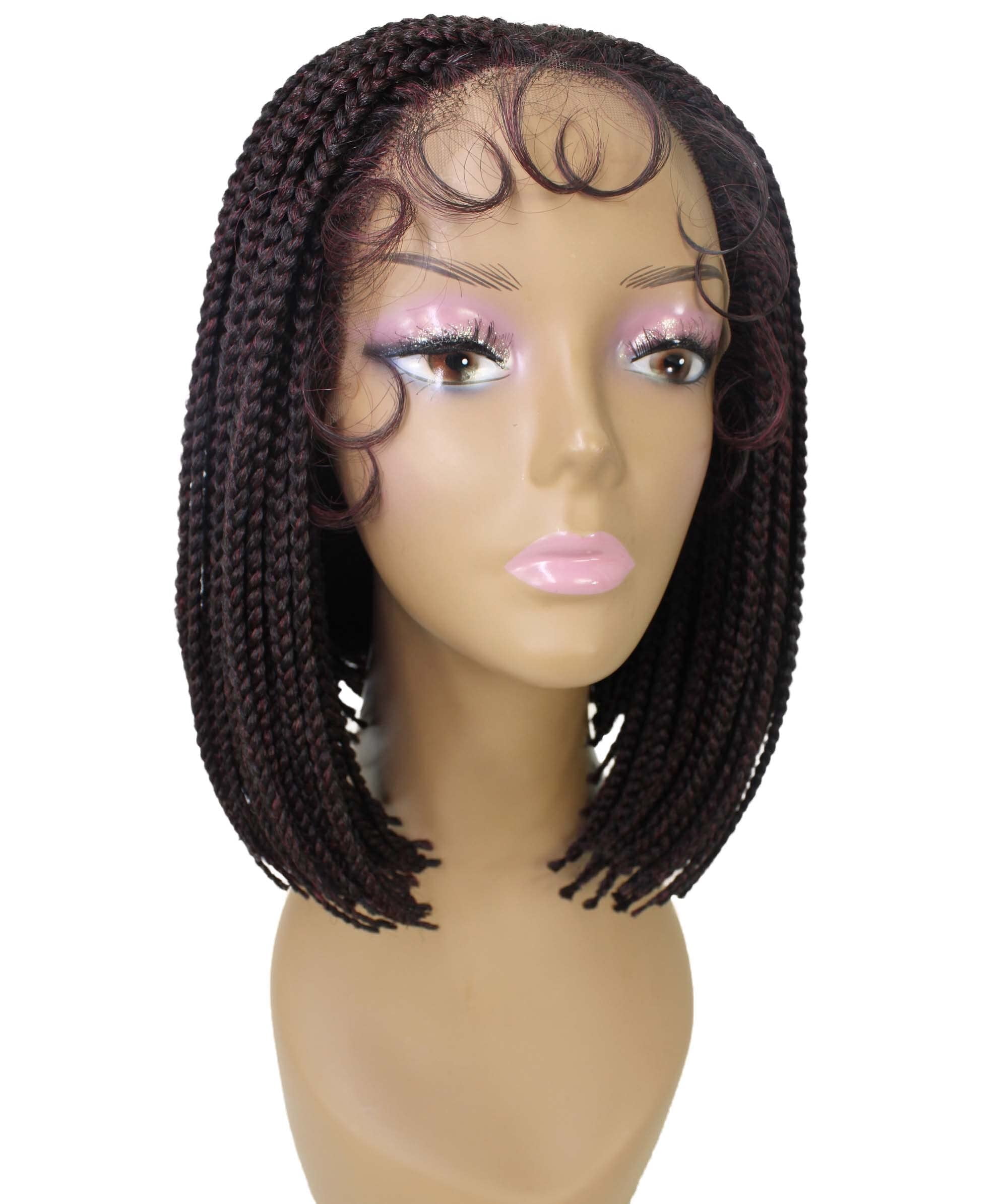 LUXLUXE Jayla Straight Braided 12 in Long Braided Wig, Beauty Heat Resistant Fiber,Deep Red and Black Blend