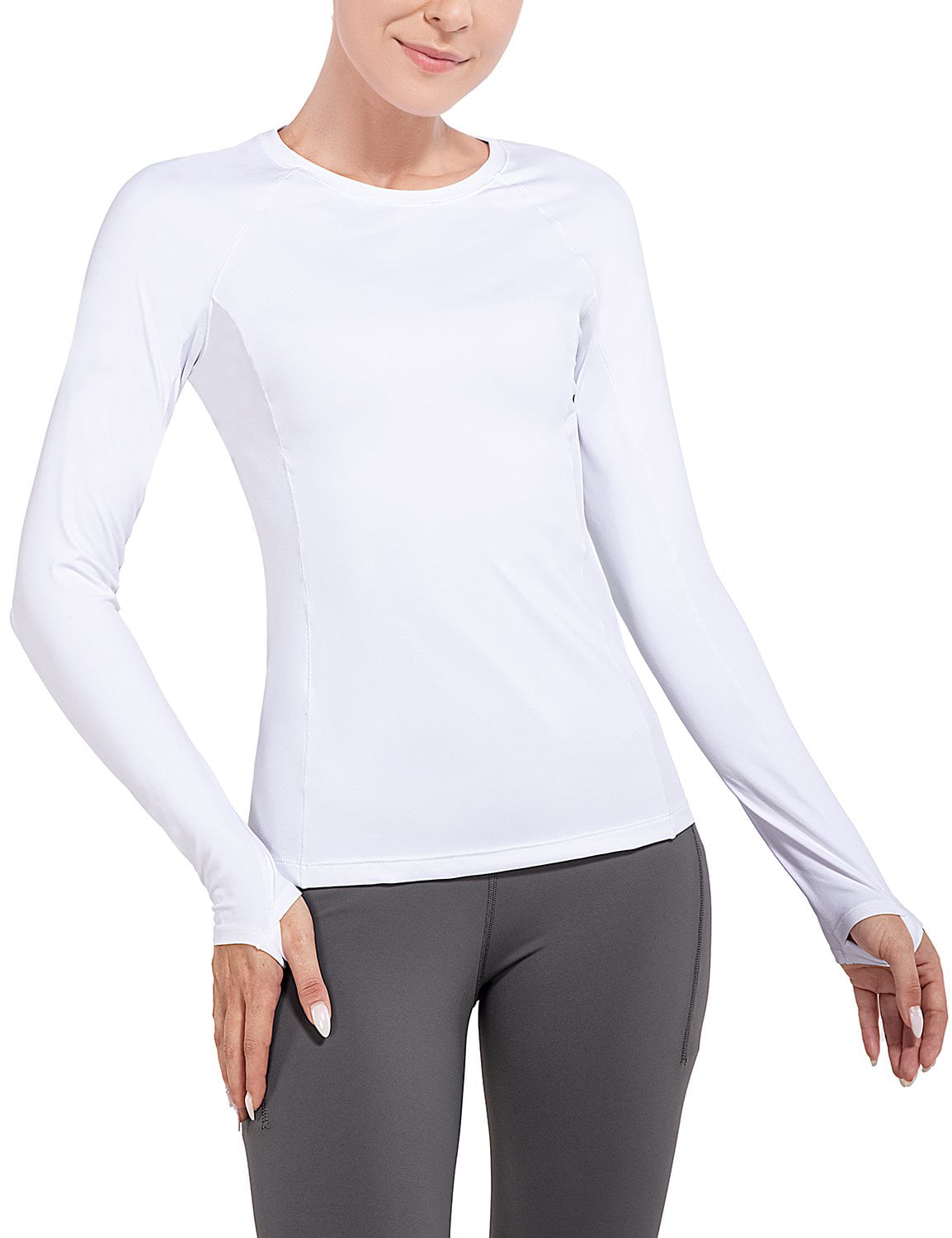 Women's Compression Thumb Holes T-Shirts Long Sleeve BaseLayer for Yoga Running 