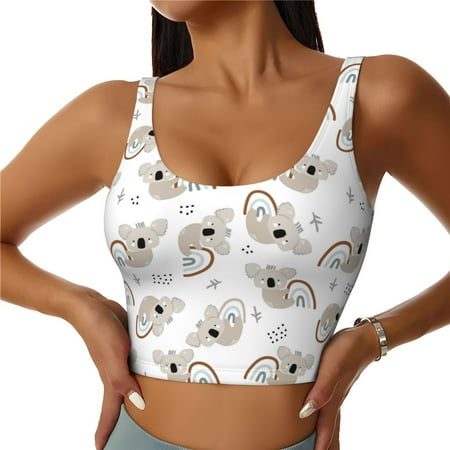 Jgfou Cartoon Koala Print Womens Sports Bra - Padded Workout Sports Bras Crop Tank Top