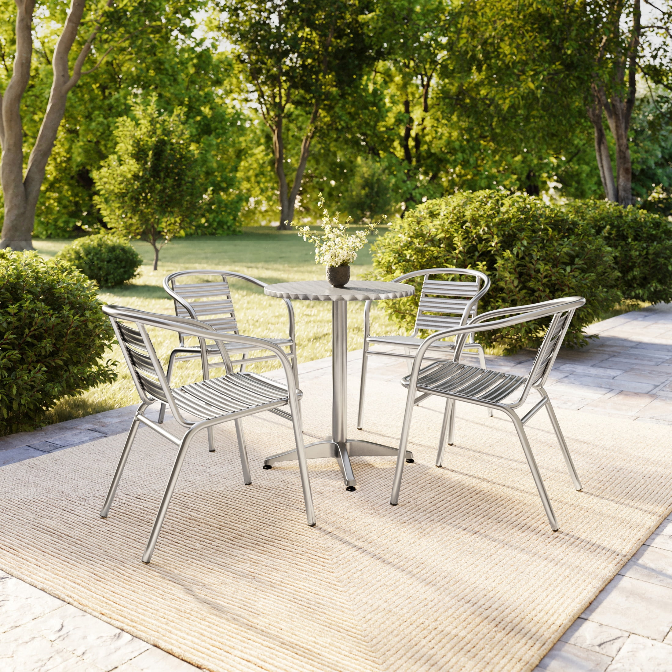 Flash Furniture フラッシュファニチャー キアバリチェア シルバー Flash Furniture 4 Pack Silver Metal Restaurant Stack Chair with